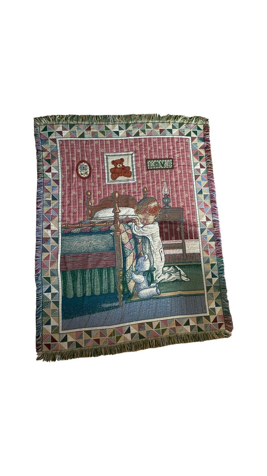 Little girl &teddy bear tapestry blanket